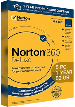Norton 360 Deluxe - 5 PCs - 1 Year - 50GB Cloud Storage [EU]