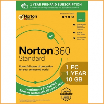 Norton 360 Standard - 1 PC  1 Year - 10GB Cloud Storage [EU]