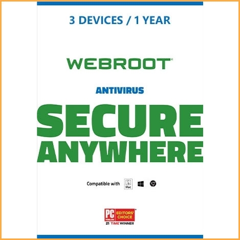 Webroot SecureAnywhere AntiVirus - 3 Devices - 1 Year