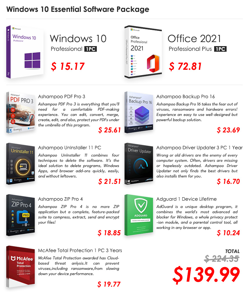 Buy Windows 10 Essential Software Package